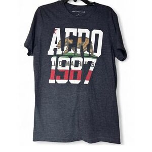 Y2K Aeropostale Men's Large Dark Grey Graphic T-shirt Aero 1987 Cali Bear Casual